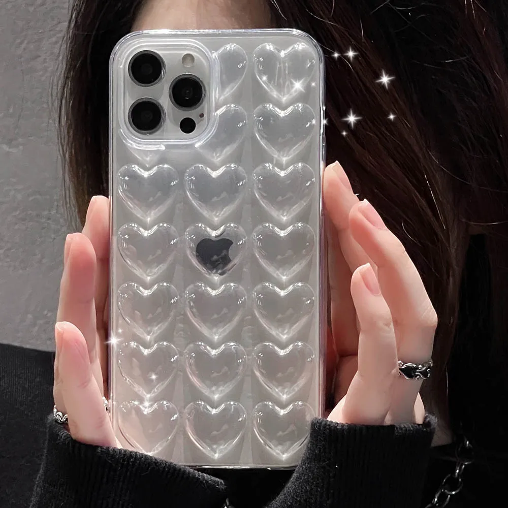 جراب فقاعات Love Heart لـ iPhone ، جرابات ناعمة ، غلاف خلفي مقاوم للصدمات ، iPhone 16 ، 14 ، 15 ، 12 ، 13 ، 11 Pro ، XS Max ، XR ، XS ، XS ، 7 ، 8 ، ه