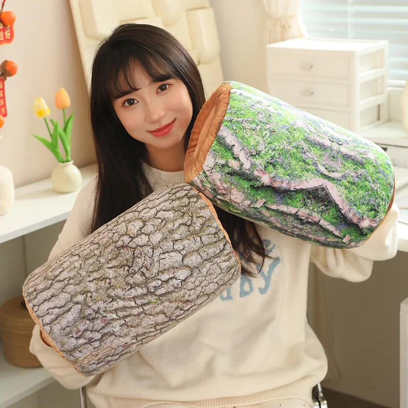 식물 나무 그루터기 대나무 봉제 베개, 구멍이 있는 원통형 짧은 쿠션, 따뜻한 ..