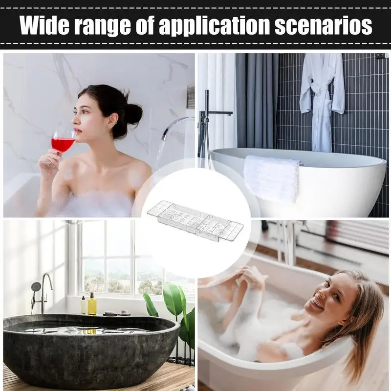 Bathtub Table Clear Anti-Tipping Bath Tray Organizer Multi-Functional Glass Tray Spacious Bathtub Organizer For Tablets Candles
