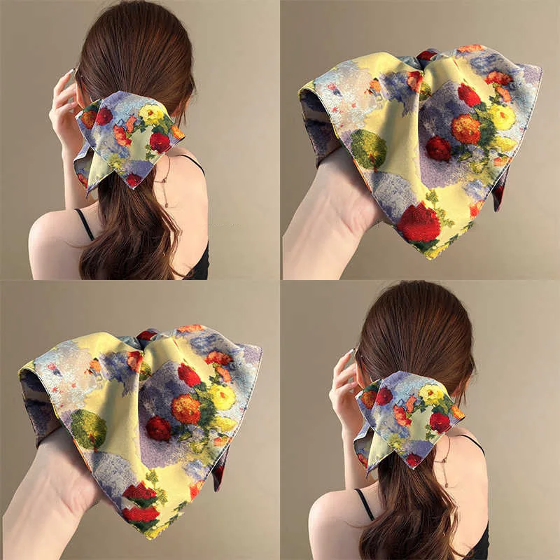 Elegant Floral Ruffled Edge Scrunchie - Vintage Oil Painting Design Hair Accessory