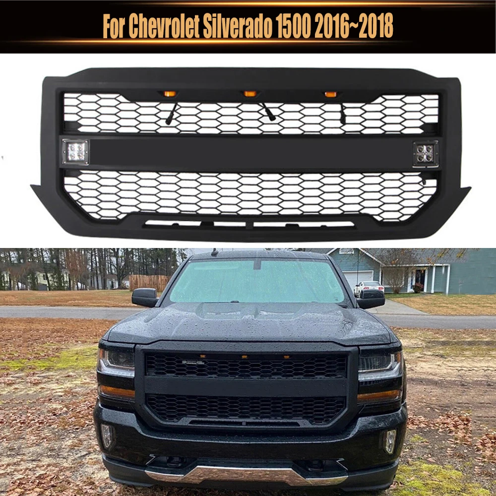 

For Chevrolet Silverado 1500 2016~2018 Dood Mesh Mask Cover Front Radiator Grill Racing Grills High Quality Bumper Grille