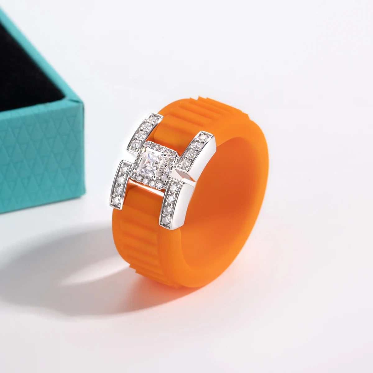 AnuJewel 3.5x3.5mm Asscher Moissanite 상감 실리콘 링  고무 컴포트 핏 웨딩 링 여성용 남성용