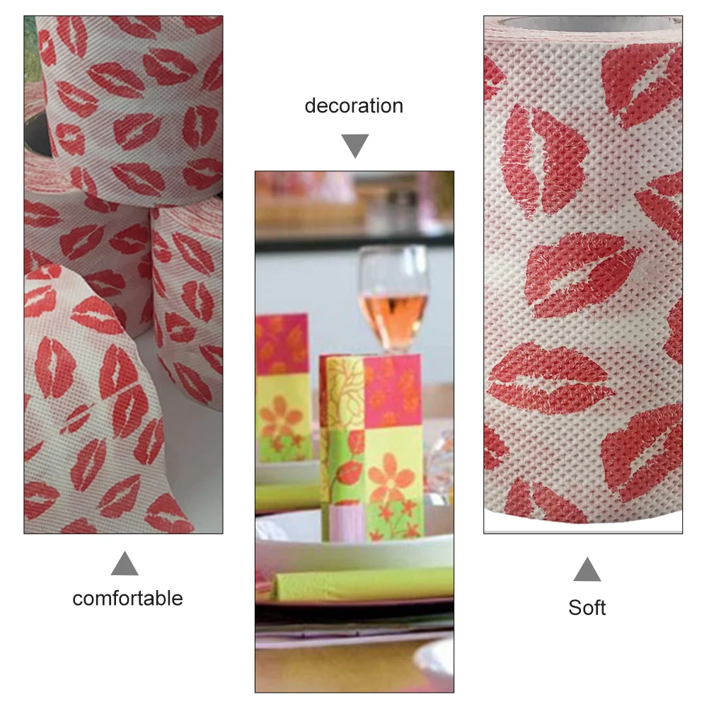 Lip Print Pattern Tissue Fashion Napkin Red Lipstick Printed Roll Toilet Paper Home Kitchen