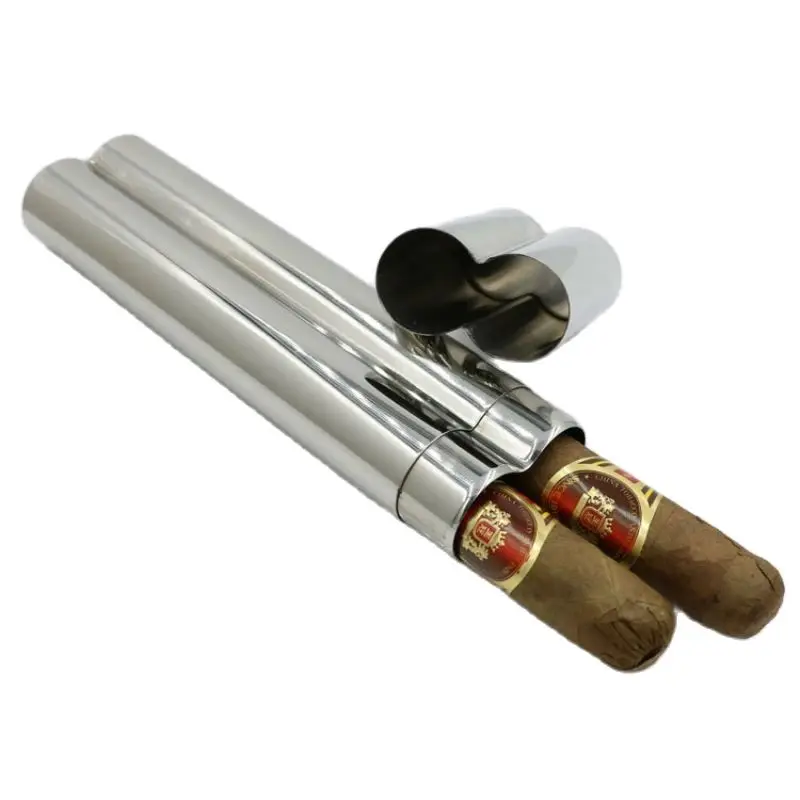 Portable Stainless Steel Double Cigar Tube Hip Flask Cigar Case Flagon Accessories