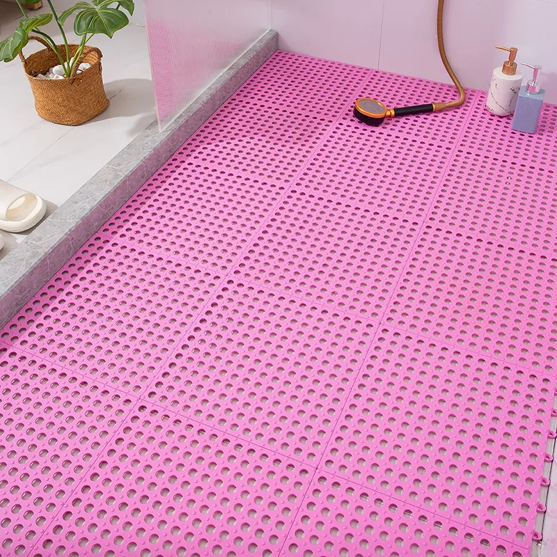 6pc Waterproof Bathroom Shower Mats Non-slip Plain Stitching Plaid DIY  Cuttable Roll Floor Hollow Splicing Pads 30 x 30cm/piece