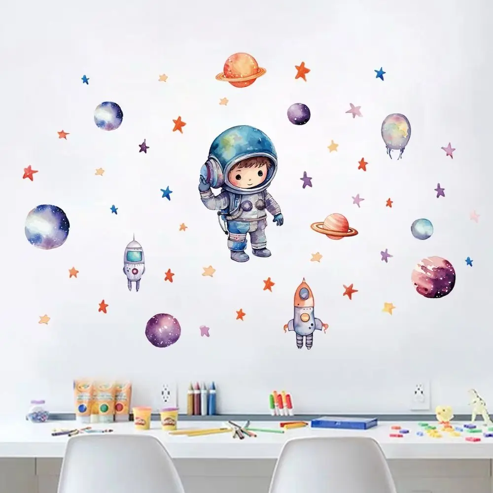 1PC 3D Cartoon Luminous Wall Stickers Glow In The Dark Astronaut Dark Wall Stickers Planet Decals Kids Room Decor Luminous Wall Stickers 3D Wall Stickers
