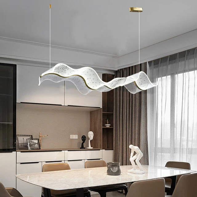 Lustre LED moderne pour salle à manger, design de vagues de luxe, lampe en  acrylique dorée