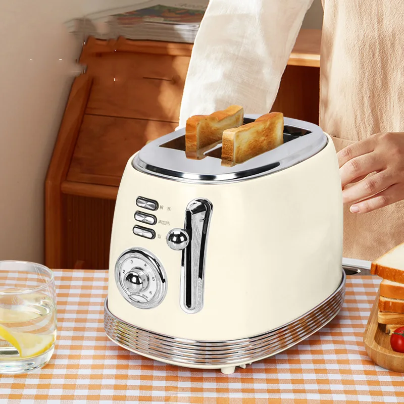 Toaster 1PC Glossy Retro Stainless Steel Toaster Household Multifunction Breakfast Heating Sandwich Toast Bread 2