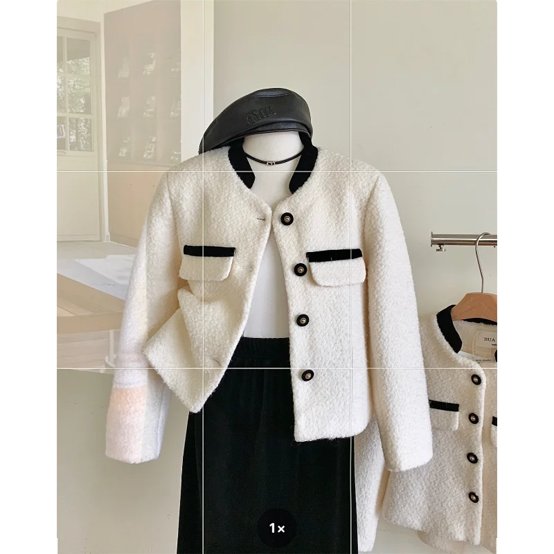 

Women Autumn Winter New Korea Chic Casual Small Fragrance Coat Sweet Fashion French Elegant Chic Spliced Basic Lady Short Coat