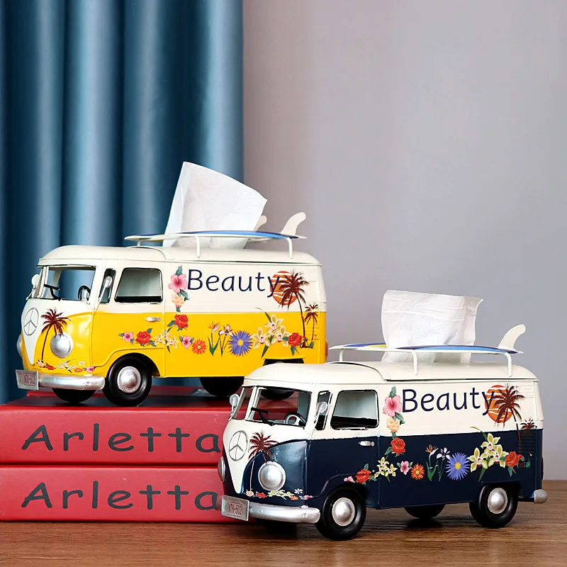 古い！セルロイドの旅行用の洗面用具セット Bus Tissue Box Model Figurines Retro Car Tissue Dustproof