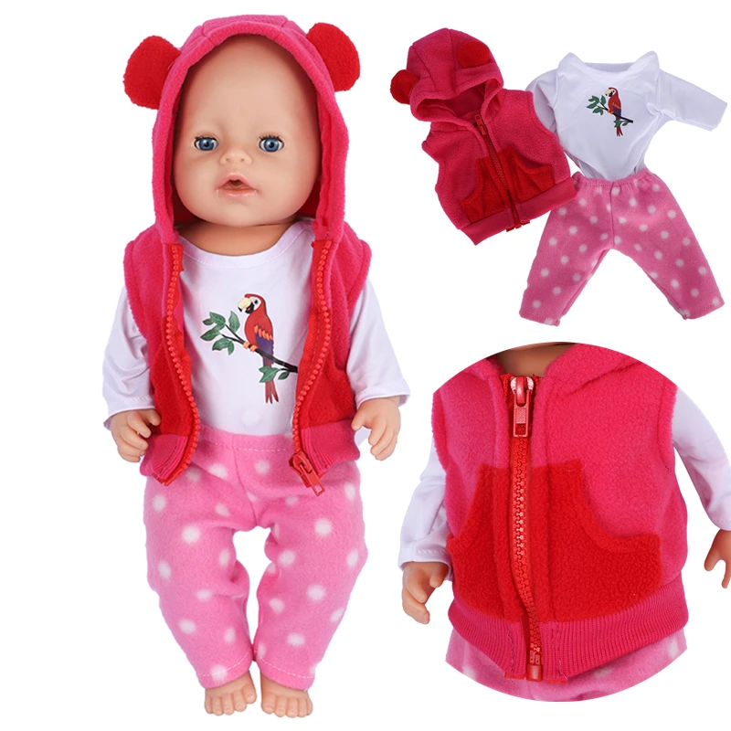 17 Inch Doll Outfits for 43 cm Baby Born Doll Warm Coat Parrot Suit Doll Clothes Dolls Cute Plush Jumpsuit Clothes on A Doll 2024 new women jumpsuit casual pants chain decoration bubble sleeves tight fit high waist jumpsuit fresh and sweet cute style