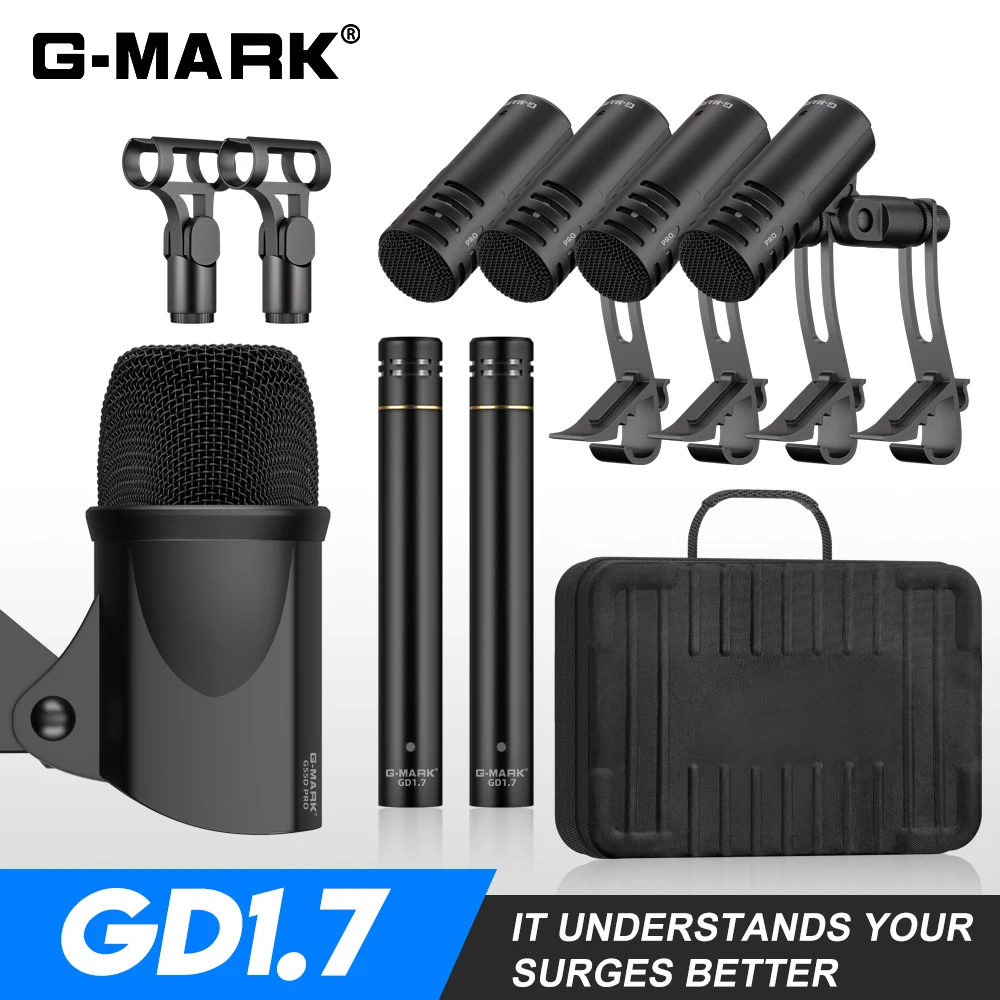 ערכת מיקרופון תוף G-MARK gd1.7 כלי נגינה mic עבור מופע מופע אינסטרומנטלי להקה חיה עם מקרה