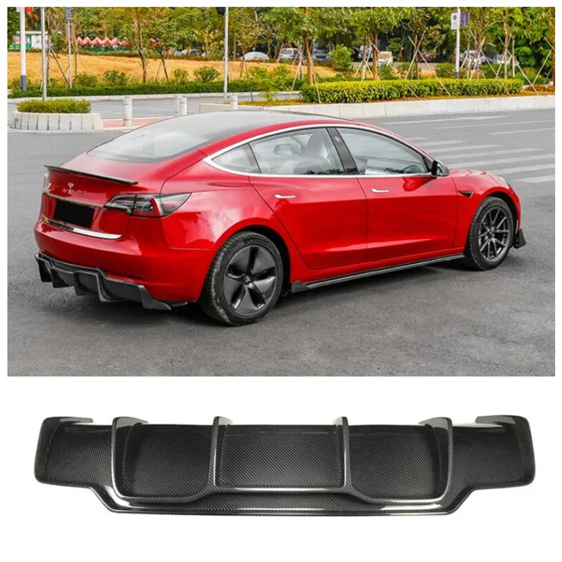 

For Tesla Model 3 2016 2017 2018 2019 2020 High Quality Carbon Fiber Rear Trunk Diffuser Splitters Bumper Lip Spoiler Cover