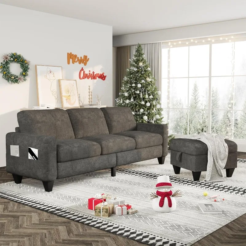 

Convertible Sectional Sofa L-Shaped Couch, Chenille Couches for Living Room with Reversible Chaise, 3-Seat Modern Linen