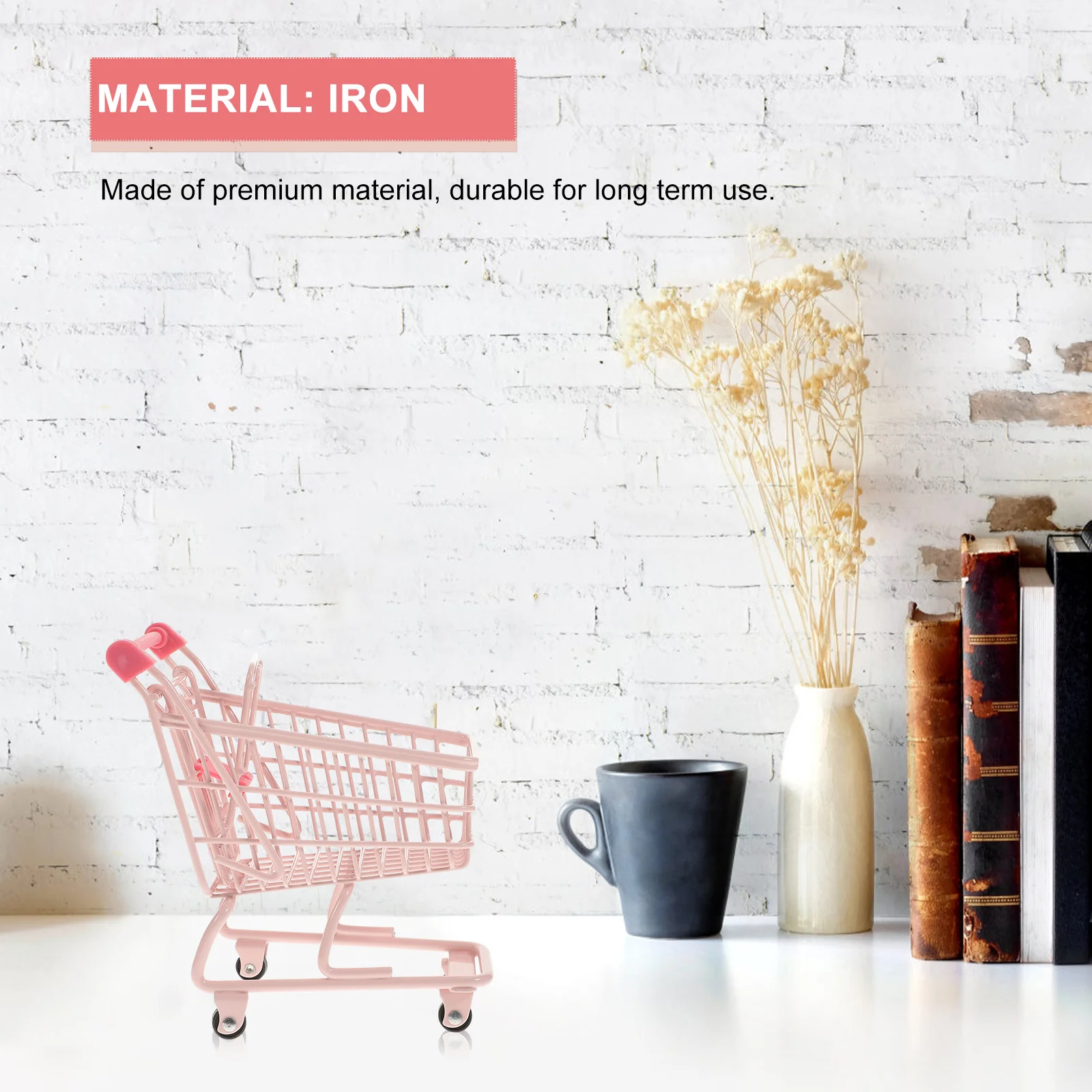 트롤리 미니 카트 금속 쇼핑 바구니 데스크탑 수납 핑크 슈퍼마켓