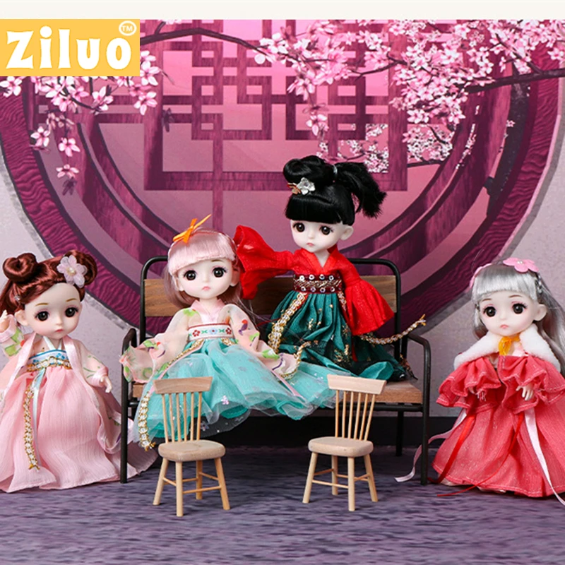 17cm BJD Doll Chinese Hanfu Princess 1/12 Ancient Costume Ball Jointed Doll 13 Joints Girls Doll Toy Kid Birthday Xmas Gift OB11