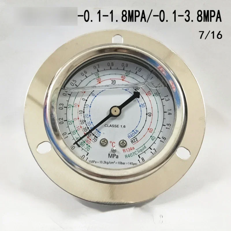 냉매 압력 게이지 1.8/3.8MPA 충격 방지 고압 및 저압 게이지 에어컨 불화물 테이블