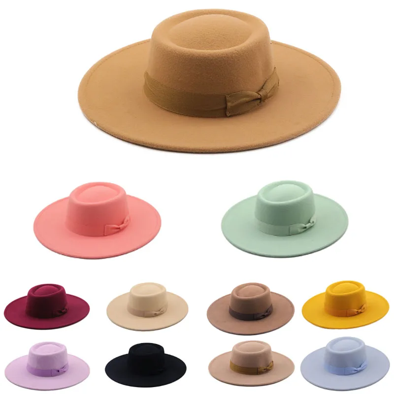 

2024 Fedora Hat for Women Men Flat Top Concave Design Autumn Winter Bow Tie Jazz Hat Colorful Unisex Wide Brim Hats Panama