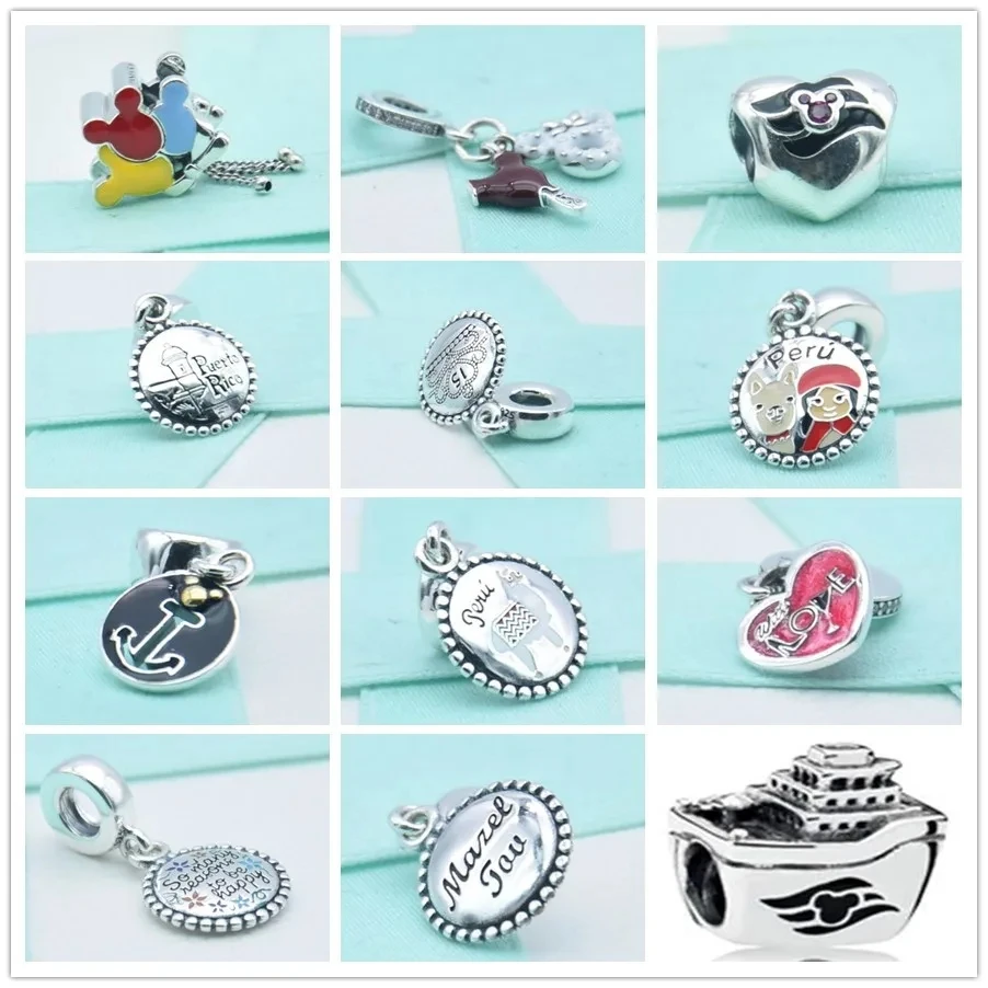 

100% 925 sterling silver Mouse Dangle Charms S925 pendant Puerto Rico Charm fit Beads Bracelets necklaces DIY For Women Jewelry