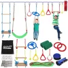 Warrior Obstacle Course For Kids, 55 FT Durable Slackline With 13 Obstacles-Swings, Monkey Bars, Arm Trainers And More, Weatherp 1