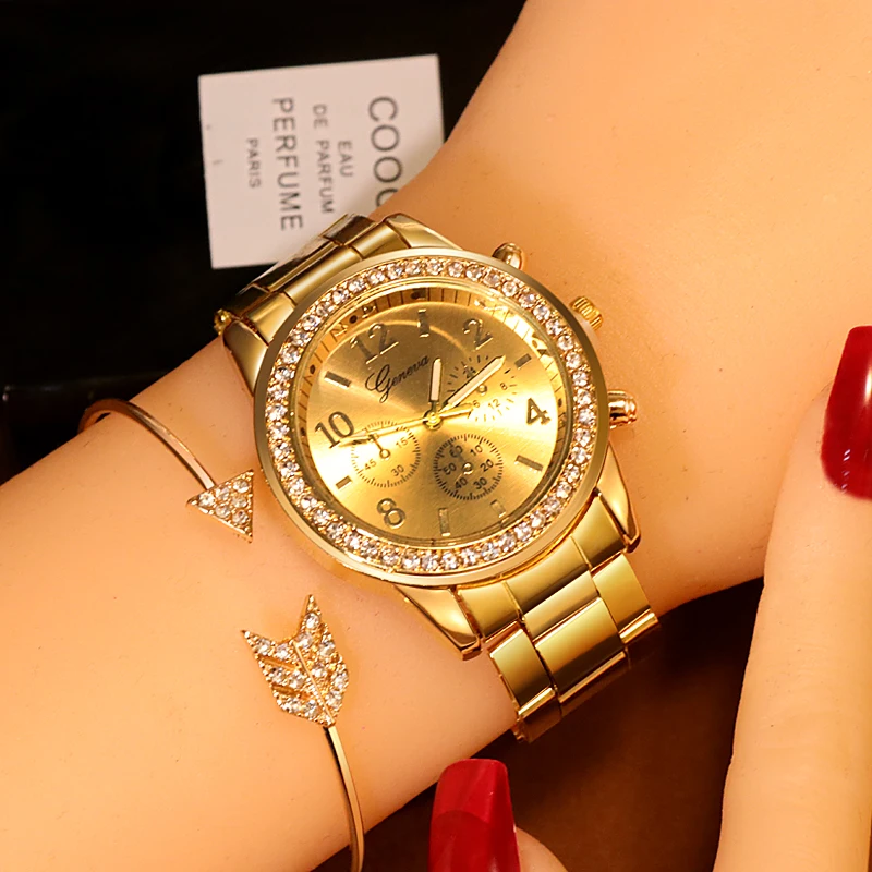 Women's Watches Geneva Classic Luxury Rhinestone Watch Women Watches Ladies Fashion Gold Watch Clock Reloj Mujer Montre Femme