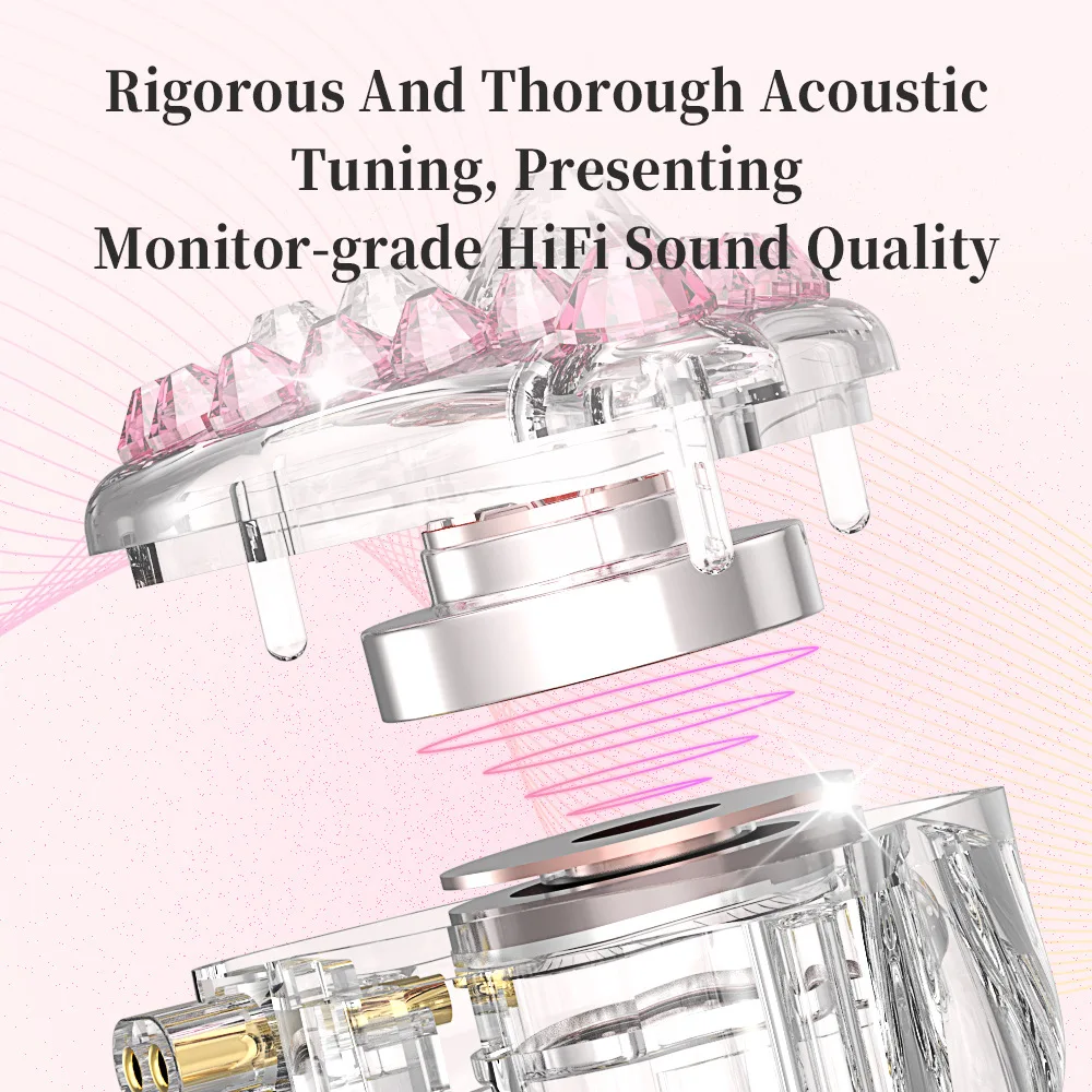 FENGRU Q2Pro In Ear Monitor Headphones Girls Diamond Encrusted HiFi Earphone Return 3m Exchangeable Cable Mobile Computer 3.5mm