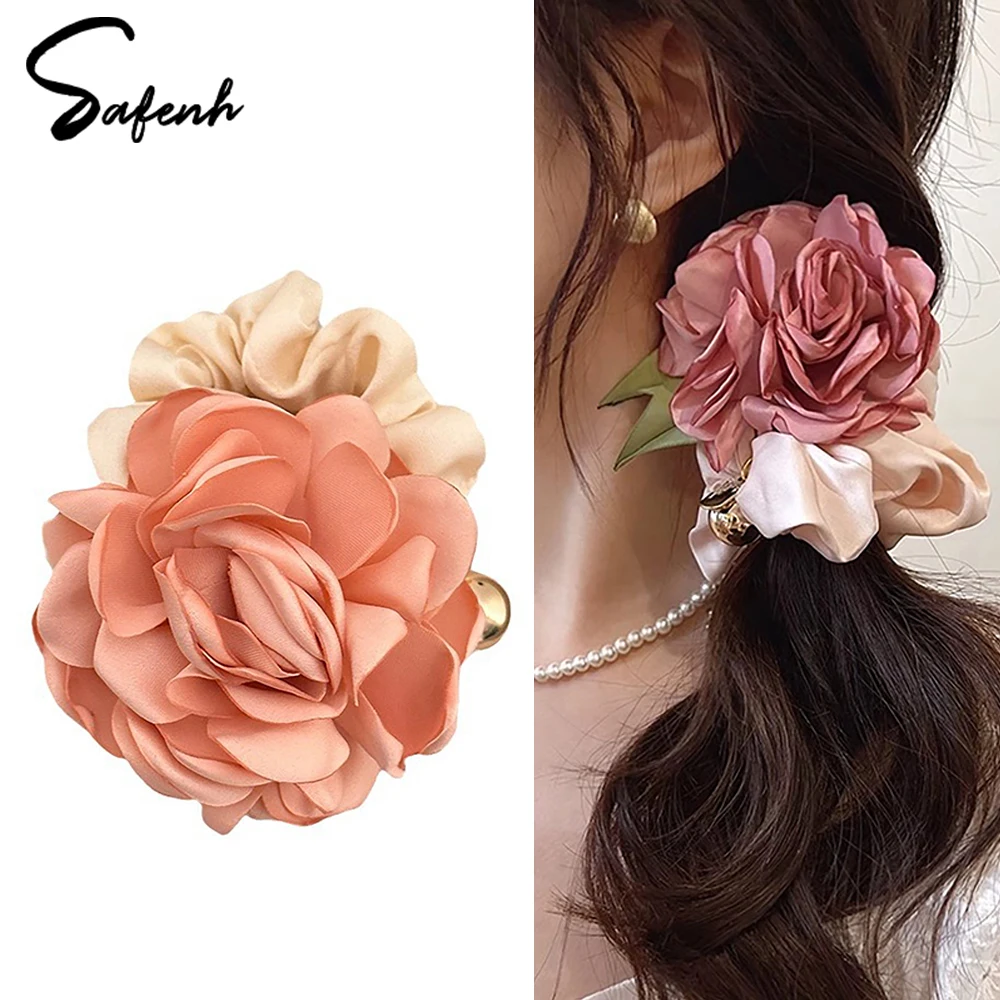 

2024 Women Ponytail Tie Hair Accessories New Vintage Big Flower Hair Ring Headband Girls Korea Elastic Rubber Band Hair Rope