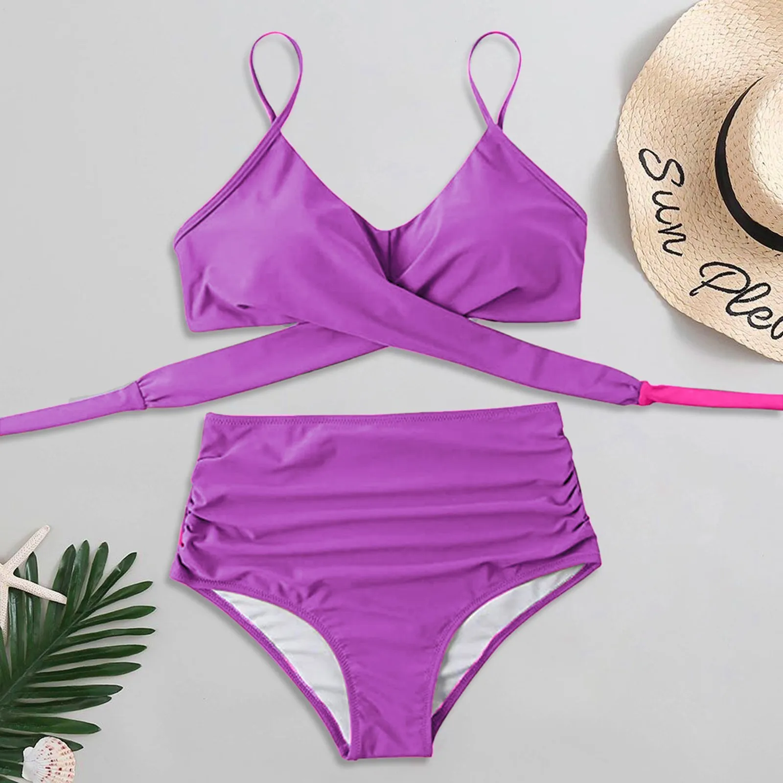 Swimsuit Women Sexy Soild Print Bikini Set Push Up Bathing Swimwear High Waist Swimsuit Solid купальник 2024 Saida De Praia