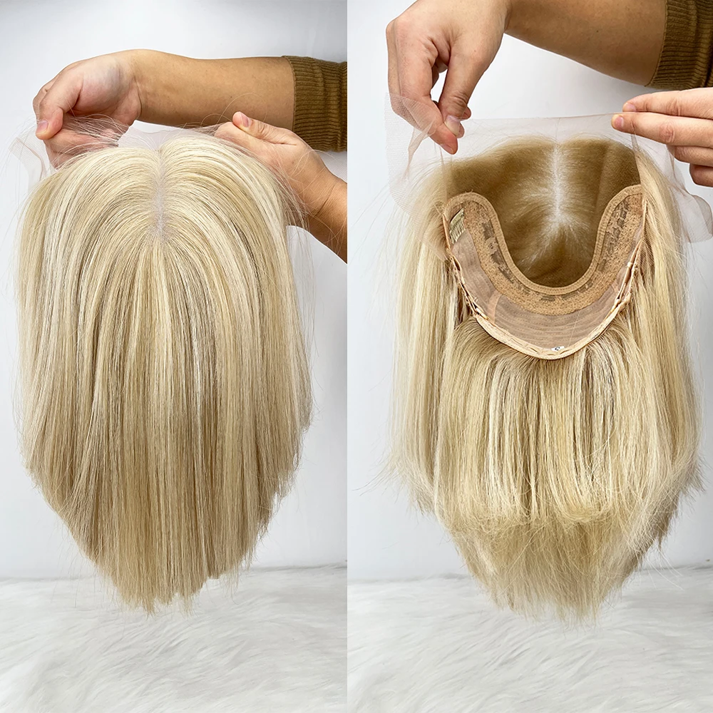 14 Inch Virgin Hair Silk Base Wig Skin Silk Top Jewish Wig Bob Highlight Brown Virgin European Human Hair With Clips in