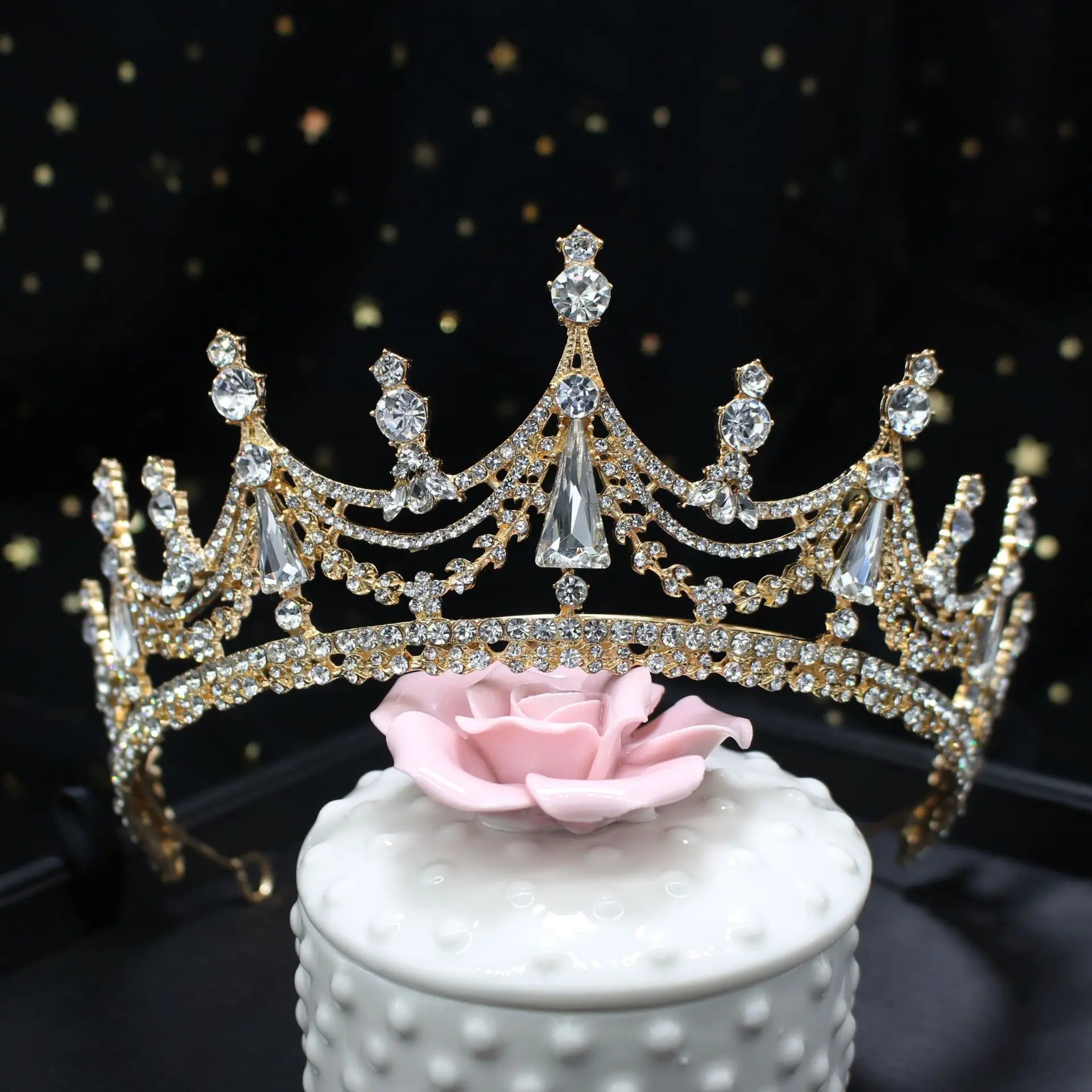Baroque Luxury Geometric Crystal Bridal Tiaras Crown Big Rhinestone Luxury Baroque Crystal Rhinestone Wedding Crown: Bridal  main image 2