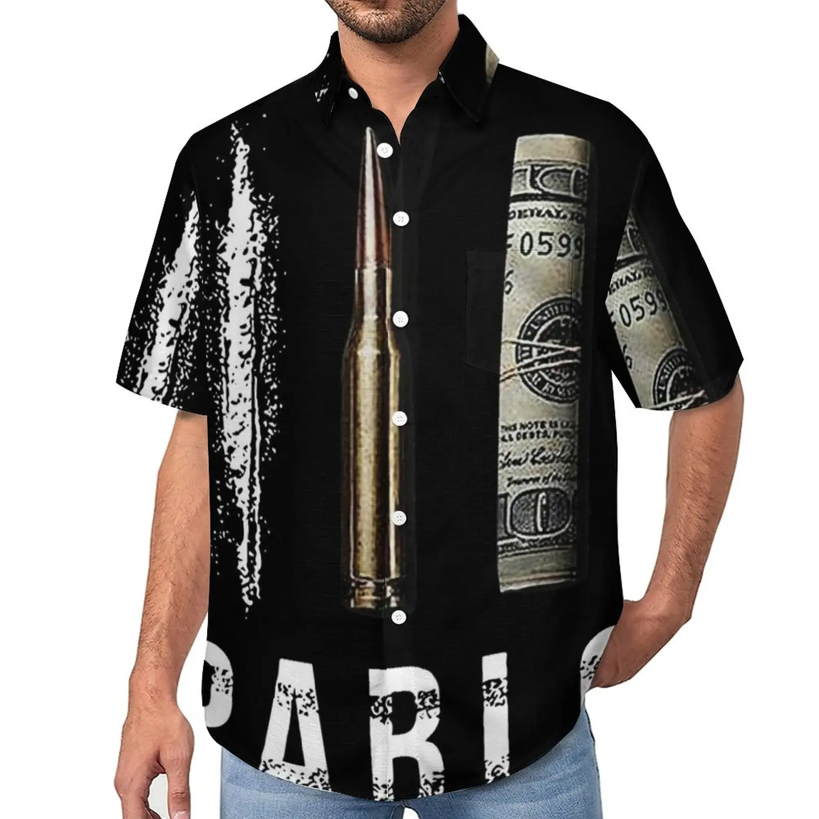 

Dollar Cocaina Bullet Blouses Male Pablo Escobar Casual Shirts Hawaii Short Sleeve Graphic Fashion Oversized Beach Shirt Gift