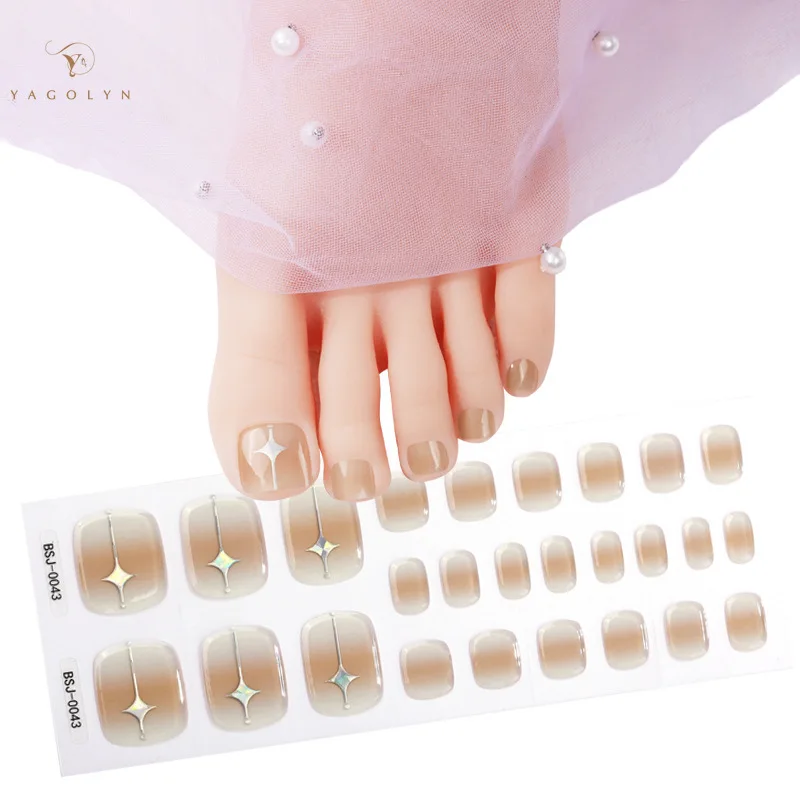 Hot Sale UV Semi Cured Gel Toenails Stickers Foot Strips Waterproof Nail Polish Wraps Adhesive Full Manicure Decor Nail Foil