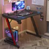 Gaming Computer Desk with Carbon Fiber Surface, Gaming Table Z Shaped Pc Home Office with Cup Holder&Headphone Hook(32 in) 2