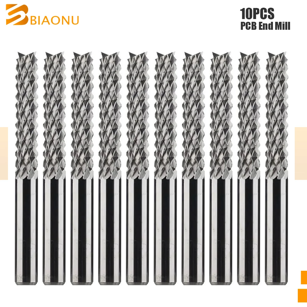 

Biaonu 10pcs 3.175/4/6/8mm Shank Carbide PCB Milling Cutter Set Corn End Mill Cutter Bits CNC Milling Tools for Circuit Board