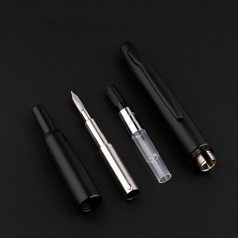 새로운 MAJOHN A1 매트 블랙 클립 프레스 만년필, 개폐식 여분의 미세 펜촉 0.4mm 금속 잉크 펜, 쓰기 변환기 포함