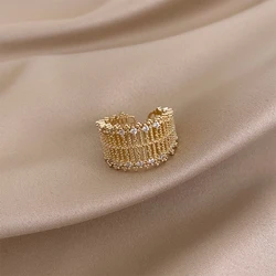 Exquisite Gold Zircon Mesh Statement Ring for Women - Luxury Fashion Jewelry (Gold Ring)