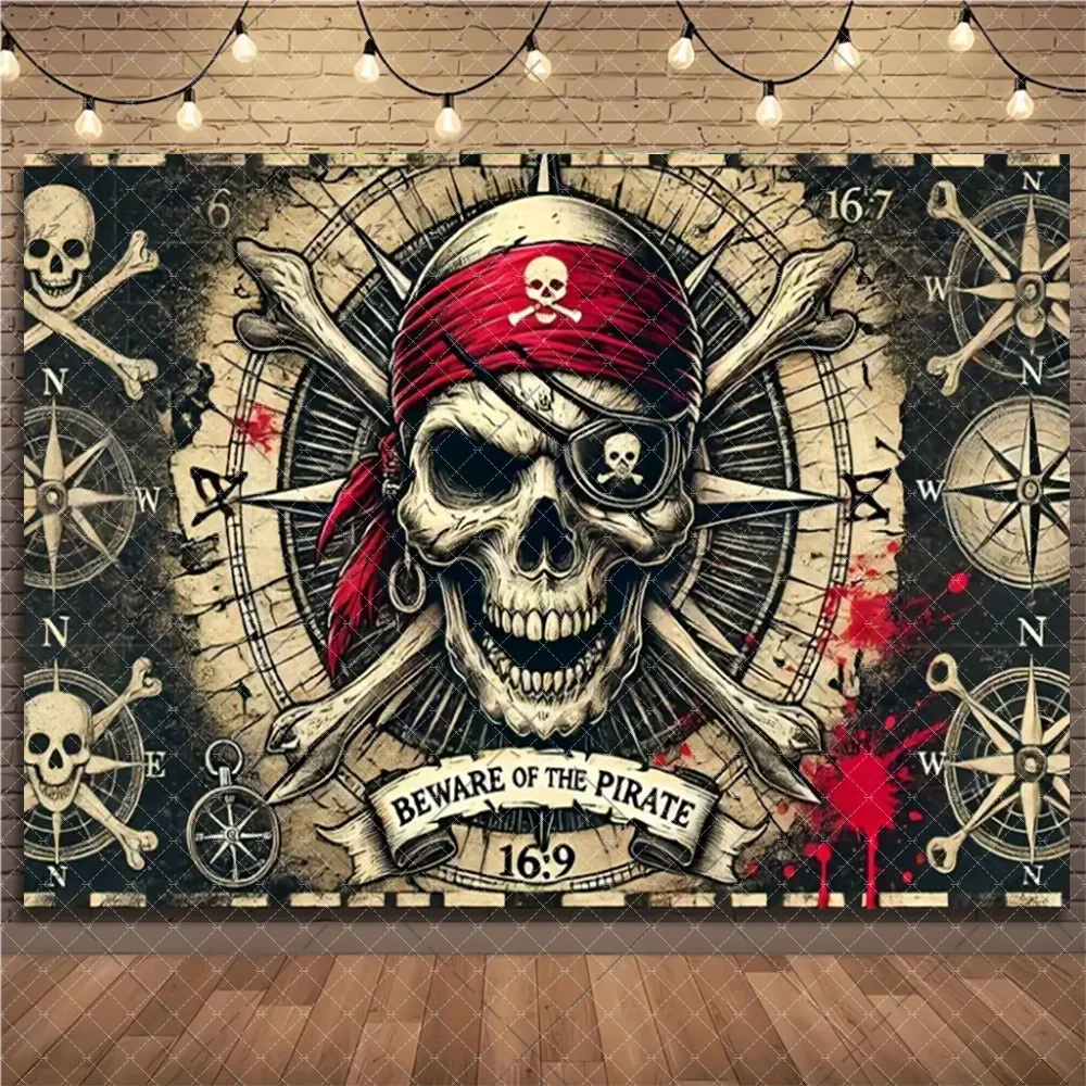 Retro Piraten Thema Hintergrund Schatz Zimmer Skelett Gothic Stil Fotografie Hintergrund Geburtstag Party Dekorationen Zimmer Hängen – Detail 6
