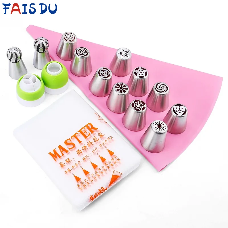 Russian Mounted Mouth Set cake decorating tip set cake icing nozzles pastry bag set baking nozzle set cake decorating nozzle set baking supplies Stainless Steel Kitchen Baking Supplies Set Cake Decoration Tools Nozzles Pastry Bag