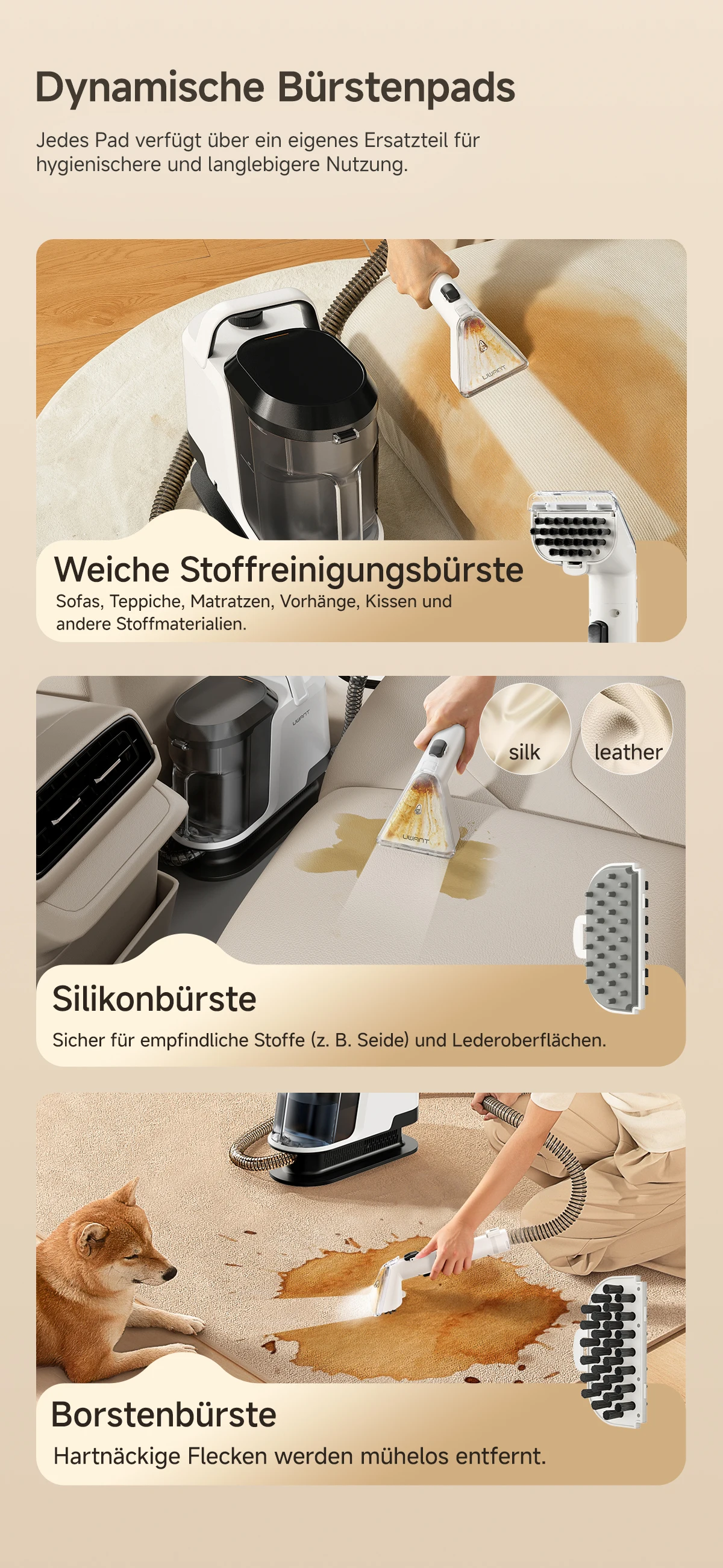 Uwant Y100 18KPa Teppichreiniger mit Sprühbürste, tragbare Saugmaschine zur Reinigung von Sofa, Auto, Schuhen, Tierhaaren und zur Geruchsbeseitigung, selbstreinigend – Detail 7