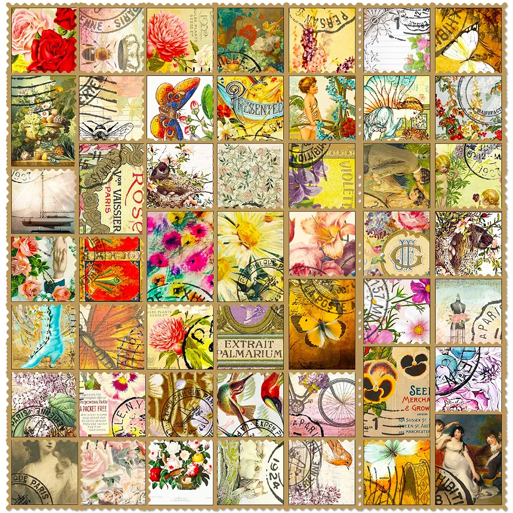 10/30/50pcs Vintage Oil Painting Stamps Stickers Colorful Flowers Graffiti Sticker for Scrapbooking Notebook Luggage Wall Decals 60sheets per pack food theme dual vintage magazine posters decorative scrapbooking painting material paper food trip collage