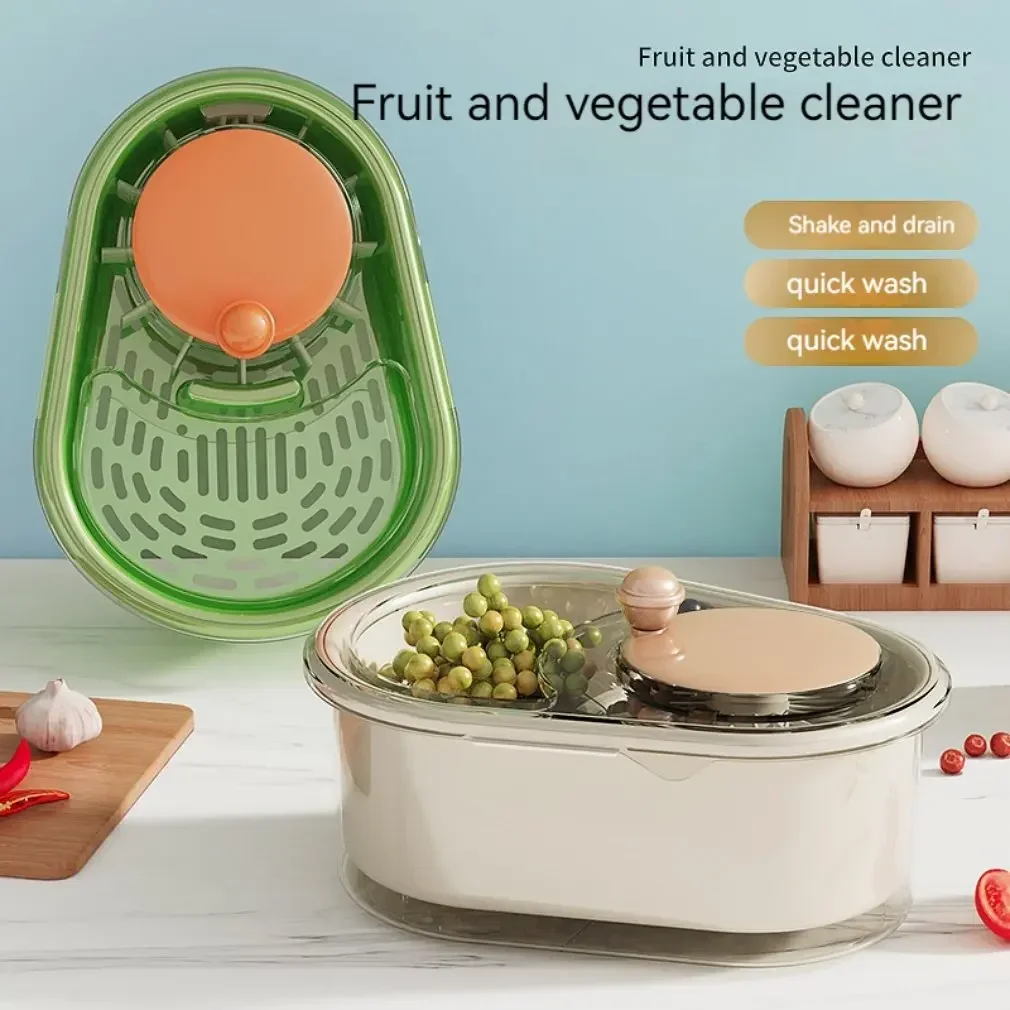 Household Fruit and Vegetable Cleaning Machine Manual Water Salad Spinner Fruit Drain Basket 1pc Kitchen Accessories