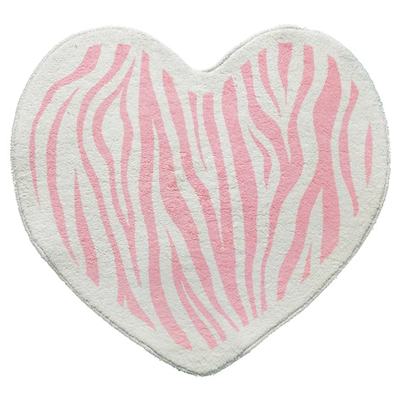 

1 PCS Heart-Shaped Floor Mat Absorbent Plush Girl Living Room Door Mat Bathroom Machine Washable Imitation Cashmere (Zebra)