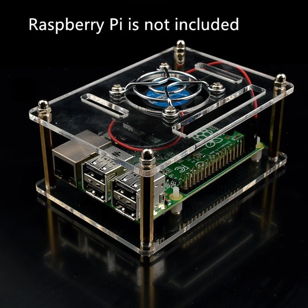 

Arcylic Clear Case Box Enclosure Fan Heatsink For Raspberry Pi 3/2 Model B / B+ Accessories Transparent Cover Shell Cooling Fan