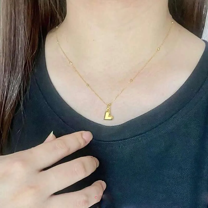 

New 24K Yellow Gold Pendant Women Heart Necklace Pendant 1pcs