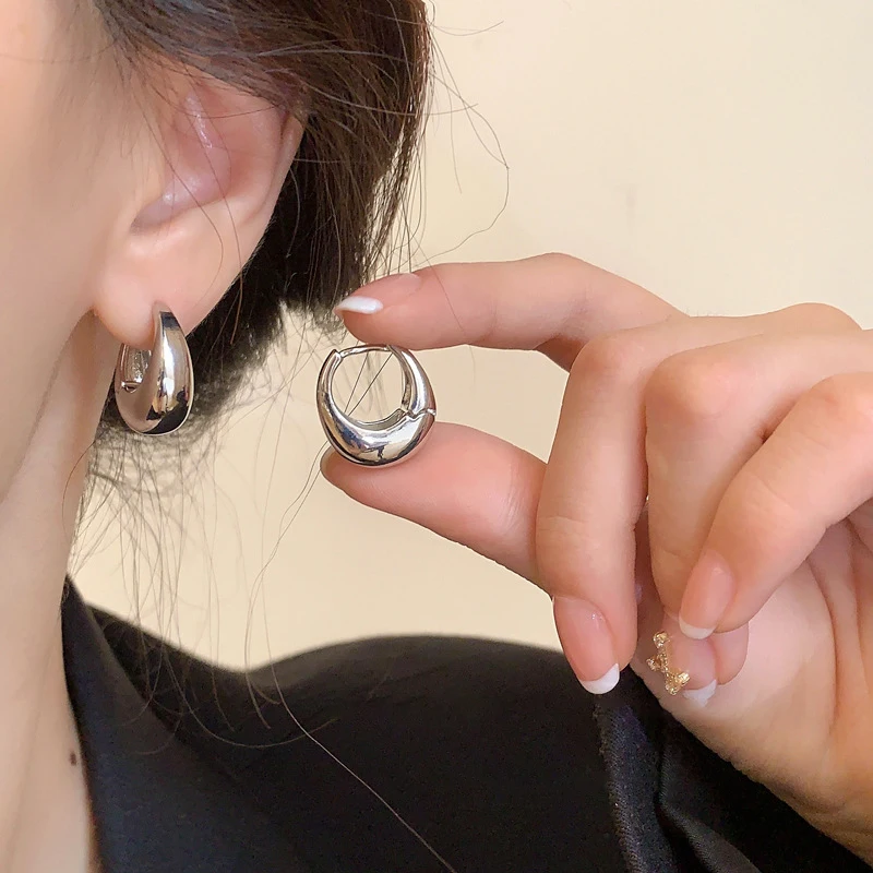 Metallic Punk Oval Hoop Earrings