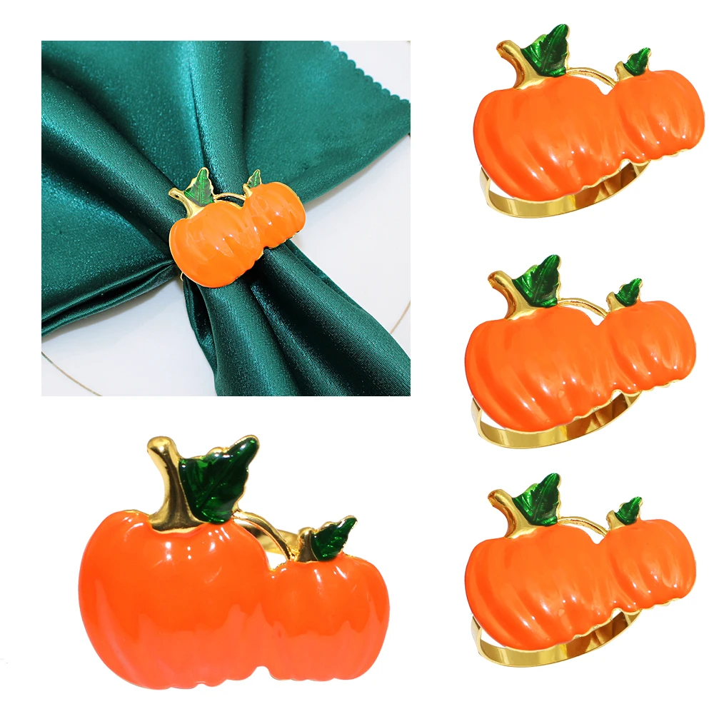 4 шт., декоративные кольца для салфеток, в виде оранжевой тыквы