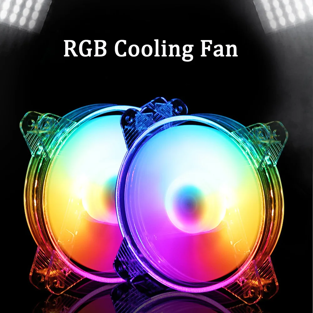 120mm 4Pin RGB Crystal Cooling Fans 12CM Colorful Case Fan LED Light Heat Dissipation Computer Fan Cooler Radiator