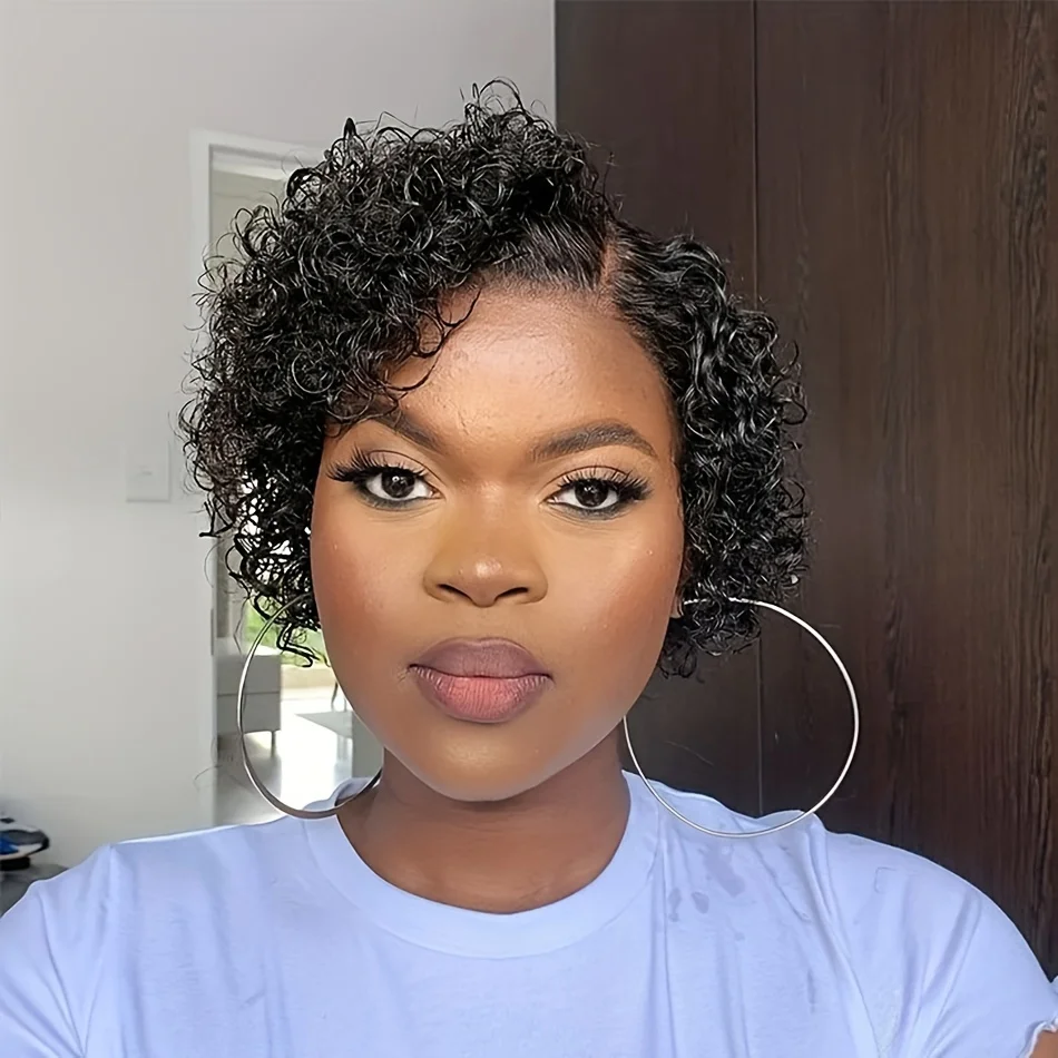 Human Hair Lace Frontal Short Bob Wig Pixie Cut Wig Curly Human Hair Wigs For Women 13*4*1 Lace Front Transparent Deep Wave Lace