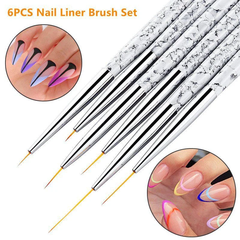 Nail Art Liner Brush Set 6PCS White Marble Pattern French Stripe Line Painting Drawing Flower Pen nail art tools nail art pen nail art brush