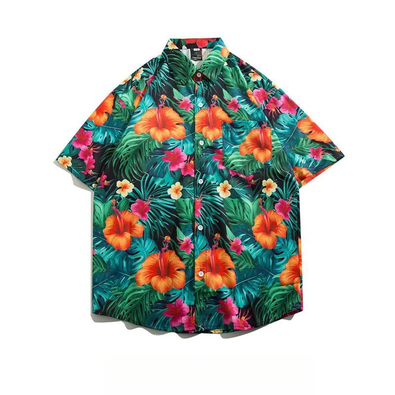 Summer Men's Hawaiian Retro Short Sleeve Floral Shirt Loose Fitting Versatile Casual Comfortable Beach Vacation Print Shirt
